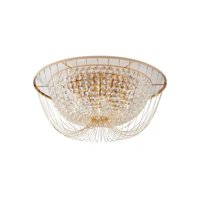 Plafoniera in metallo e cristalli K9 oro, 6 luci E14, 60x24cm