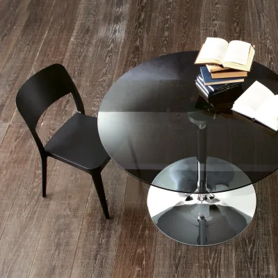 X.ABITAre Tavolo fisso Artu art. S05 con struttura in metallo e piano in cristallo da Ø118 cm