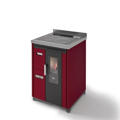 Eva Calòr Cucina a pellet ventilata con piano in acciaio NINA 901658400 finitura rosso