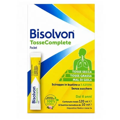 Bisolvon Tosse Complete Pocket per Tosse Secca e Grassa 12 Bustine da 10 ml