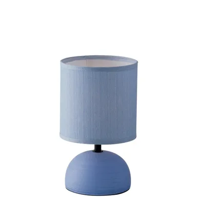 Lampada da tavolo in ceramica blu, paralume in tessuto, 1 luce E14, 14x24cm