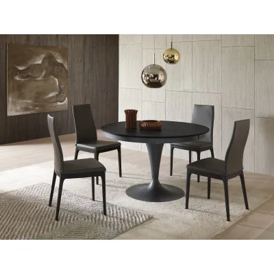 Ozzio Tavolo rotondo allungabile Eclipse art. T315 con struttura in metallo e piano in legno da Ø120 (165x120) cm