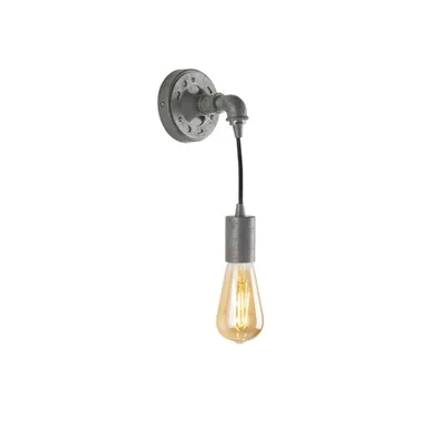 Applique stile industrial zincato in metallo invecchiato, 1 luce E27, 10x26cm