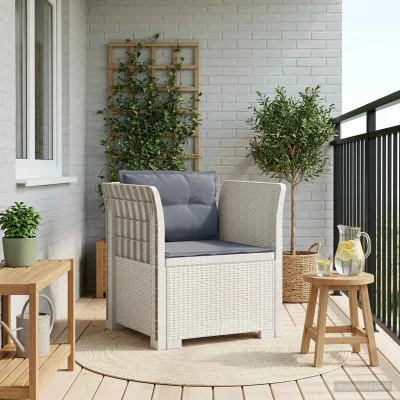 Aveza Soffice — Poltrona 1 posto aspetto rattan con cuscini, polipropilene bianco