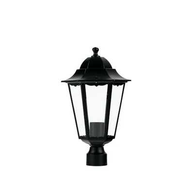 Lanterna testa per palo per esterni nera in alluminio e vetro, 1 luce E27, 22x37.5cm