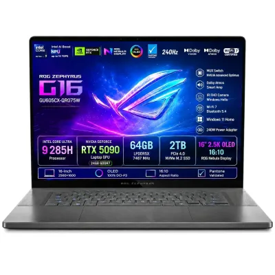 ASUS Notebook ROG Zephyrus G16 OLED GU605CX-QR075W Intel Core Ultra 9 285H 13TOPs 64GB NVIDIA GeForce RTX 5090 SSD 2TB 16'' 2.5K Win11