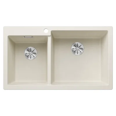 Blanco Lavello due vasche (vasca grande dx) PLEON 9 Total Black 2527142 finitura soft white da 86x50 cm - Sopratop