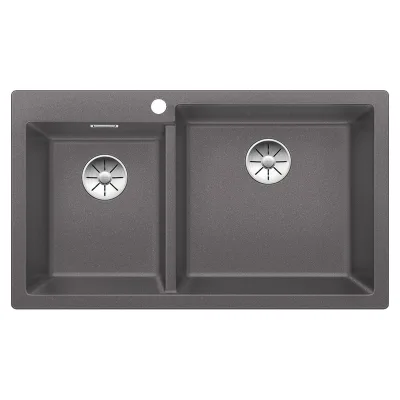 Blanco Lavello due vasche (vasca grande dx) PLEON 9 Dark Steel 4523058 finitura grigio roccia da 86x50 cm - Sopratop