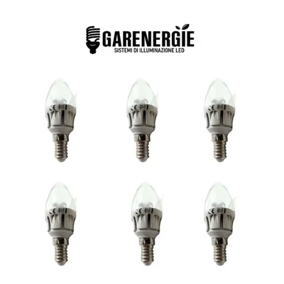 kit 6pz lampadina oliva 5w led e14 bianco caldo 3000k