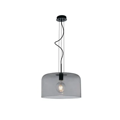 Lampadario a sospensione in vetro soffiato grigio fumè, lampadina E27, 40x150cm
