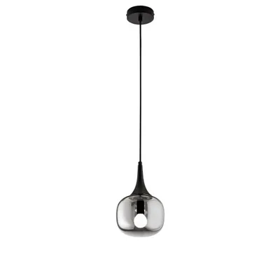 Sospensione in metallo con diffusore in vetro grigio fumè, lampadina E14, 17x150cm