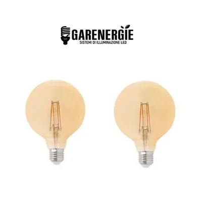 kit 2 pz lampada bulbo globo led filamento vintage g95 4w e27 2200k