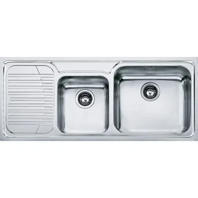 Franke: Lavello due vasche con gocciolatoio a sinistra Galassia GAX 621 101.0017.504 finitura inox satinato da 116x50 cm