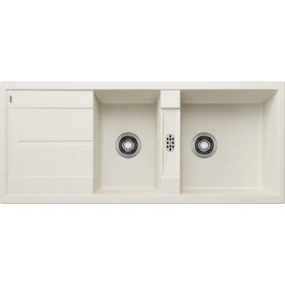 Blanco Lavello due vasche con gocciolatoio METRA 8 S 1527120 finitura soft white da 116x50 cm - Sopratop