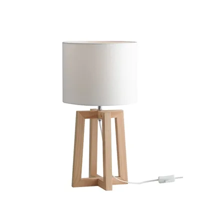 Lampada da tavolo in legno naturale e paralume in tessuto, 1 luce E14, 25x47cm