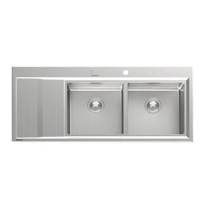 Foster Lavello due vasche con gocciolatoio a sinistra 4503 051 finitura acciaio inox da 117.3x51.3 cm - IN PROMOZIONE FINO AL 30/06