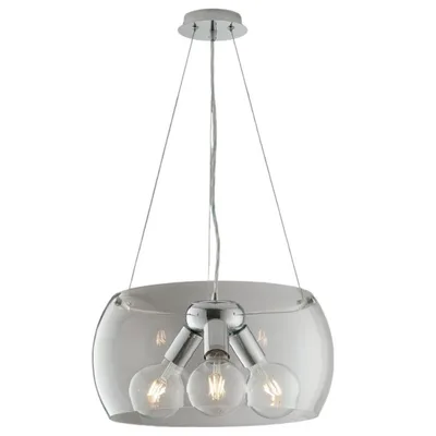 Sospensione in vetro trasparente e metallo cromato, lampadine E27, 40x120cm