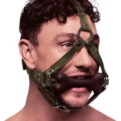 Morso con osso Camo Bone Gag pesante fetish bondage bit pelle PU regolabile BDSM