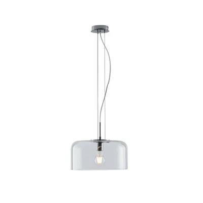Lampadario a sospensione in vetro soffiato trasparente, lampadina E27, 35x150cm