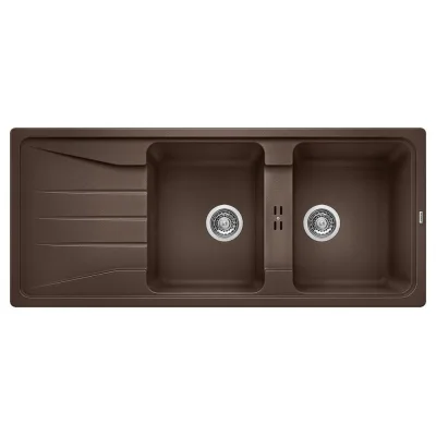 Blanco | Lavello due vasche con gocciolatoio SONA 8 S 1519706 finitura caffè da 116x50 cm - Sopratop