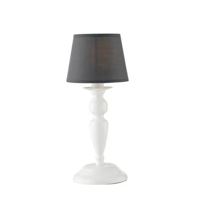 Lampada da tavolo in metallo bianco con paralume in tessuto grigio, 1 luce E14, 16x37cm