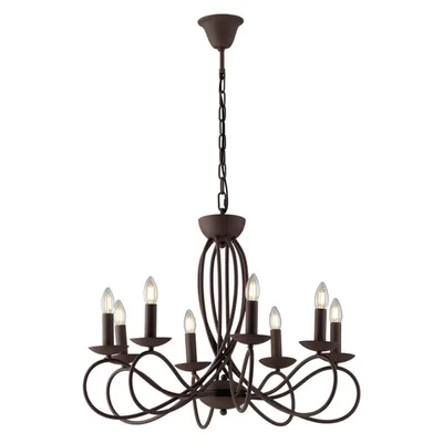 Lampadario a sospensione classico in metallo marrone, 8 luci E14, 70x120cm