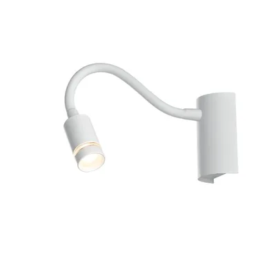 Applique in metallo bianco con braccio flessibile, 1 LED da 3W, 32x9cm