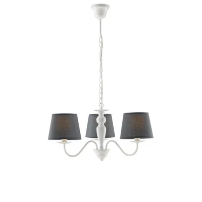 Lampadario a sospensione in metallo bianco con paralume in tessuto grigio, 3 luci E14, 56x100cm