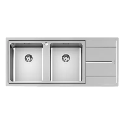 PRONTA CONSEGNA - Foster Lavello due vasche con gocciolatoio a destra 3212 052 finitura acciaio inox da 116x50 cm