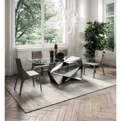 Ozzio Tavolo fisso Gem art. T234 con struttura in metallo e piano in cristallo da 240x110 cm