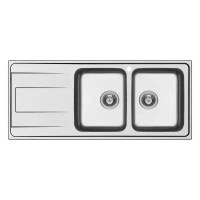 Schock Lavello due vasche con gocciolatoio a sinistra WAVE D200 WAVD200DX finitura inox spazzolato da 116x50 cm