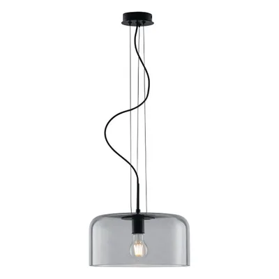Lampadario a sospensione in vetro soffiato grigio fumè, lampadina E27, 30x150cm