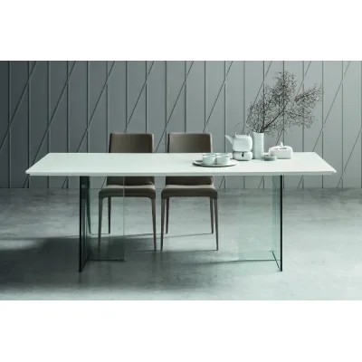 Maronese Acf Tavolo fisso GELIUS con struttura in vetro e piano in legno da L.220 cm