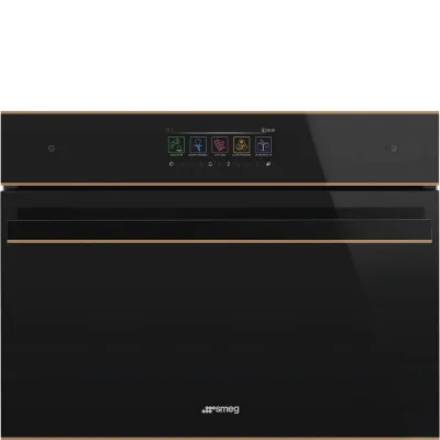 PRONTA CONSEGNA - Smeg S Forno compatto combinato microonde Galileo Speedwave SO4606WM2PNR finitura vetro nero e rame da 60 cm
