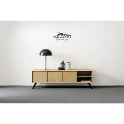 Altacorte Porta TV Nook con basamento in legno da L.197,5 cm e H.61 cm - 3 ante e 2 vani