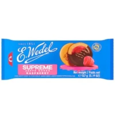 Wedel Delicje Raspberry 147g Biscotti morbidi con gelatina ai lamponi ricoperti di cioccolato