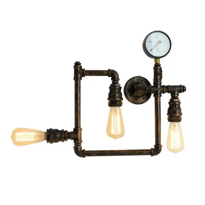 Plafoniera stile industrial ruggine in metallo invecchiato, 3 luci E27, 48x44cm