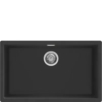 PRONTA CONSEGNA - Smeg S Lavello una vasca VZP76N finitura nero da 75.6x45.6 cm - Sopratop/Sottotop