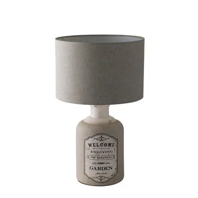 Lumetto in ceramica beige con paralume in tessuto, 1 luce E27, 33x54cm