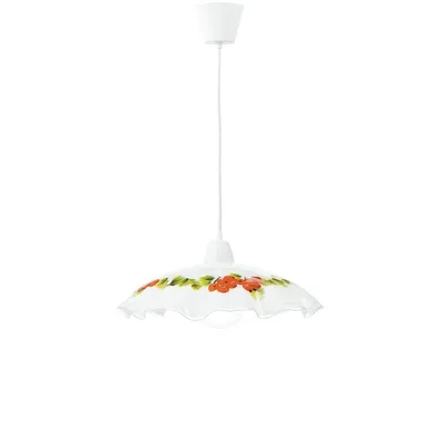 Lampadario a sospensione in vetro bianco con decori floreali, 1 luce E27, 42x120cm