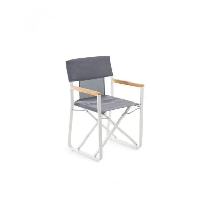 Unopiù Poltroncina pieghevole COSETTE con struttura in alluminio bianco e telo in tessuto brown