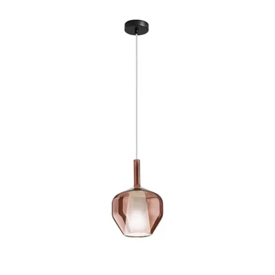 Sospensione in vetro color rame, lampadina E27, 20x234cm