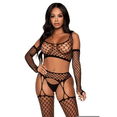 Completino Sexy Crop Top and Gloves Nero