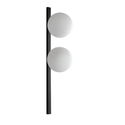 Applique moderno in metallo nero e vetro bianco, 2 diffusori, 2 LED E14, 14x60cm