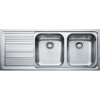 Franke: Lavello due vasche con gocciolatoio a sinistra Logica Line LLL 621 101.0086.284 finitura dekor da 116x50 cm