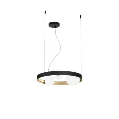 Lampadario circolare nero, oro e bianco in alluminio, 3 lampadine G9, 45x150cm