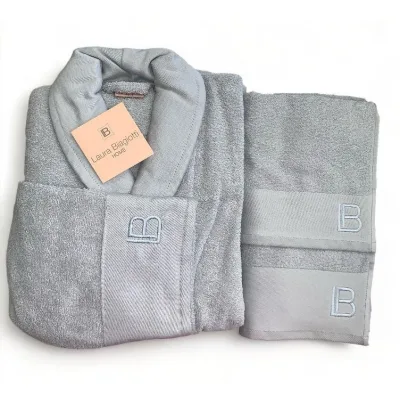 Completo Bagno 7 pezzi 2 accappatoio e 2 asciugamani più Telo Laura Biagiotti collezione HOME Grigio