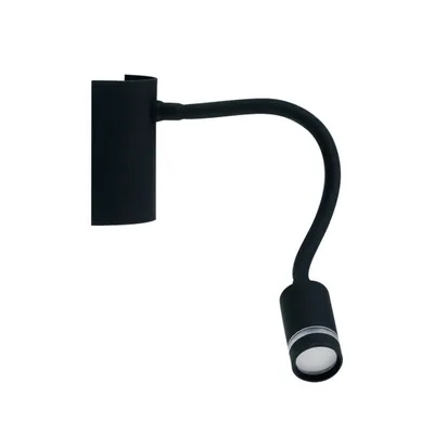 Applique in metallo nero con braccio flessibile, 1 LED da 3W, 32x9cm