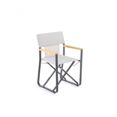Unopiù Poltroncina pieghevole COSETTE con struttura in alluminio grafite e telo in tessuto bianco canapa
