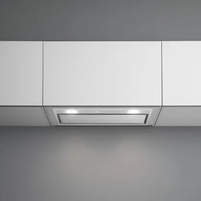 Falmec Cappa da incasso Gruppo Incasso Murano finitura acciaio e vetro bianco da 70 cm